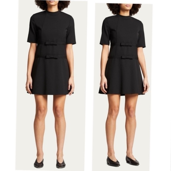 Rebecca TAYLOR Wool Short-Sleeve Bow Accent A-line Shift Structured Mini Dress - Picture 4 of 11